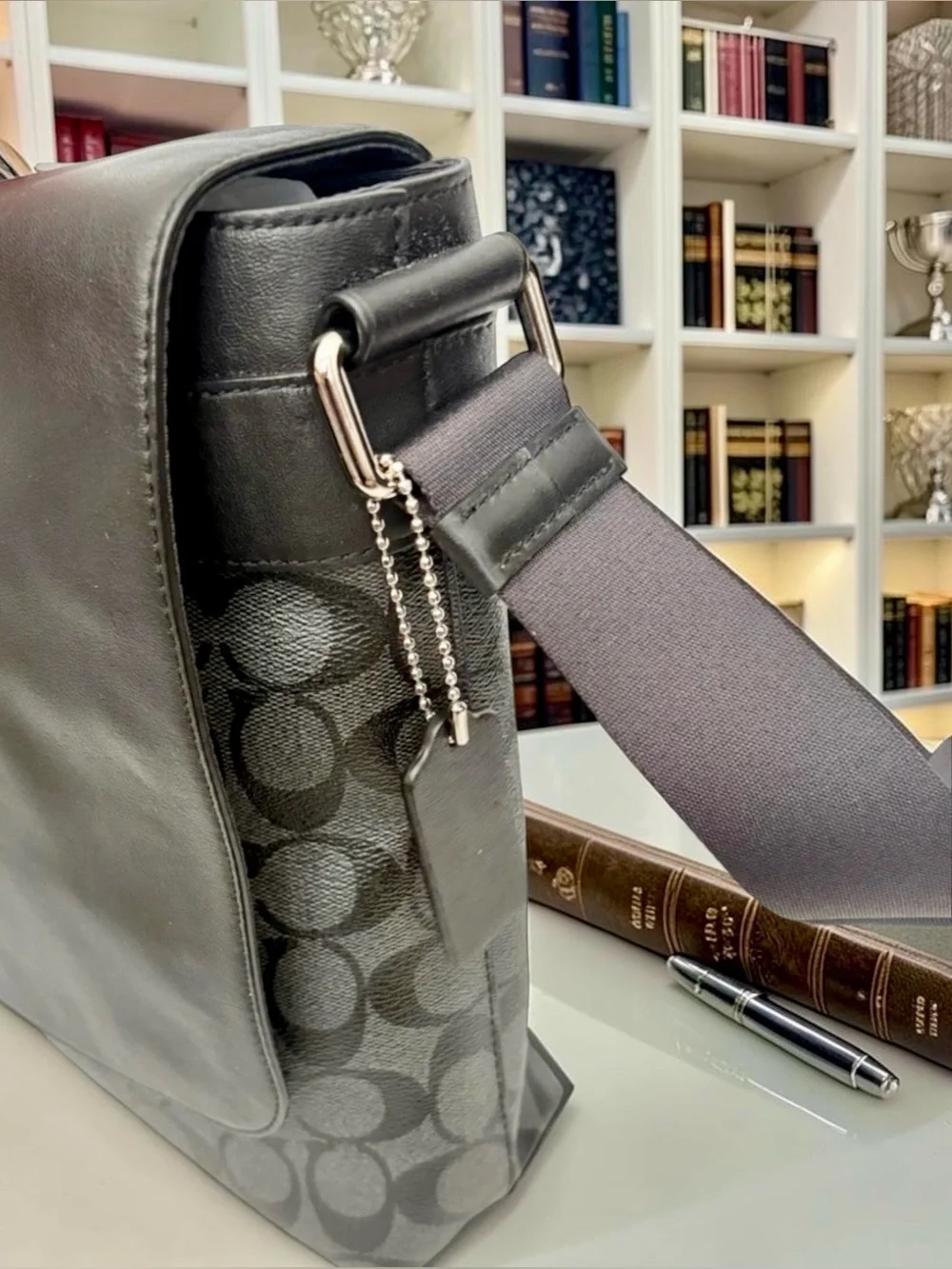 COACH Charles Messenger | Signature Canvas & Leather | Charcoal Black Crossbody